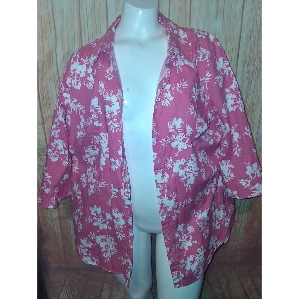 D & Co Pink Floral 3/4 Sleeve Button Up Blouse Sz 1X